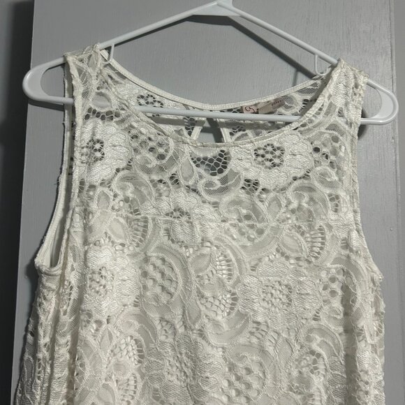 Dress Barn Ivory Lace Overlay Shark Bite Hem Tank Dress Women's Size M - Picture 1 of 11